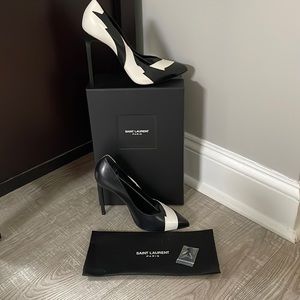 Saint Laurent Black & White Graphic Stiletto Heels, NIB, $875 Retail!